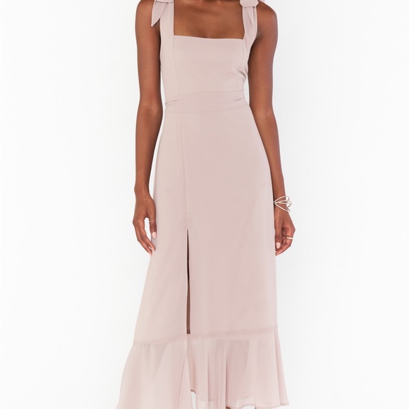 Show me your MUMU | Claire Midi Dress | Soft Beige Chiffon | Size Small S - Picture 4 of 16